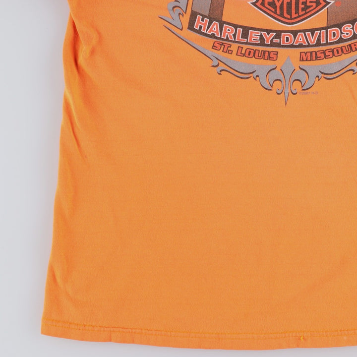 00'S Harley-Davidson Motorcycle Bike T-shirt Made in USA Men's L size cotton orange type Vintage Second Hand