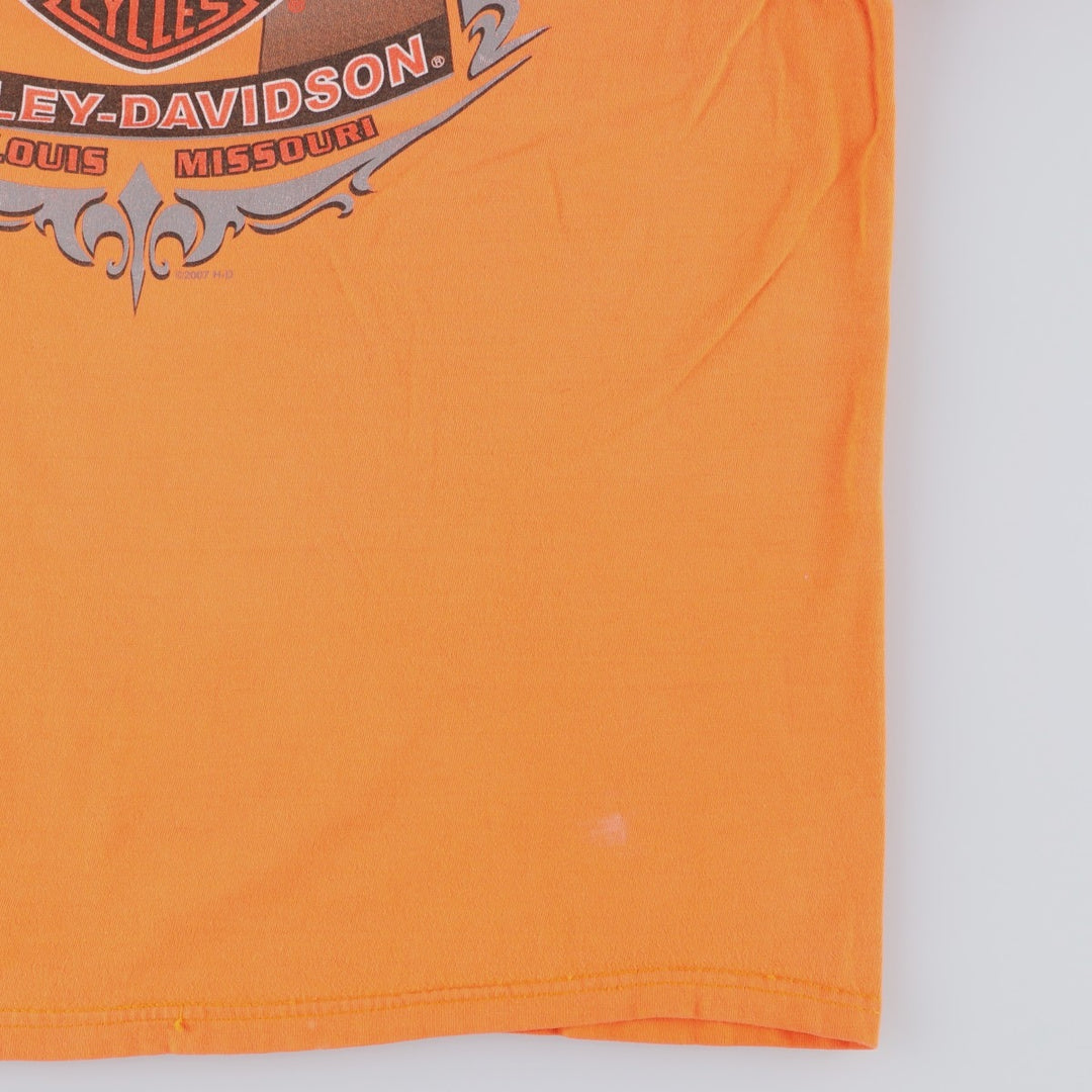 00'S Harley-Davidson Motorcycle Bike T-shirt Made in USA Men's L size cotton orange type Vintage Second Hand