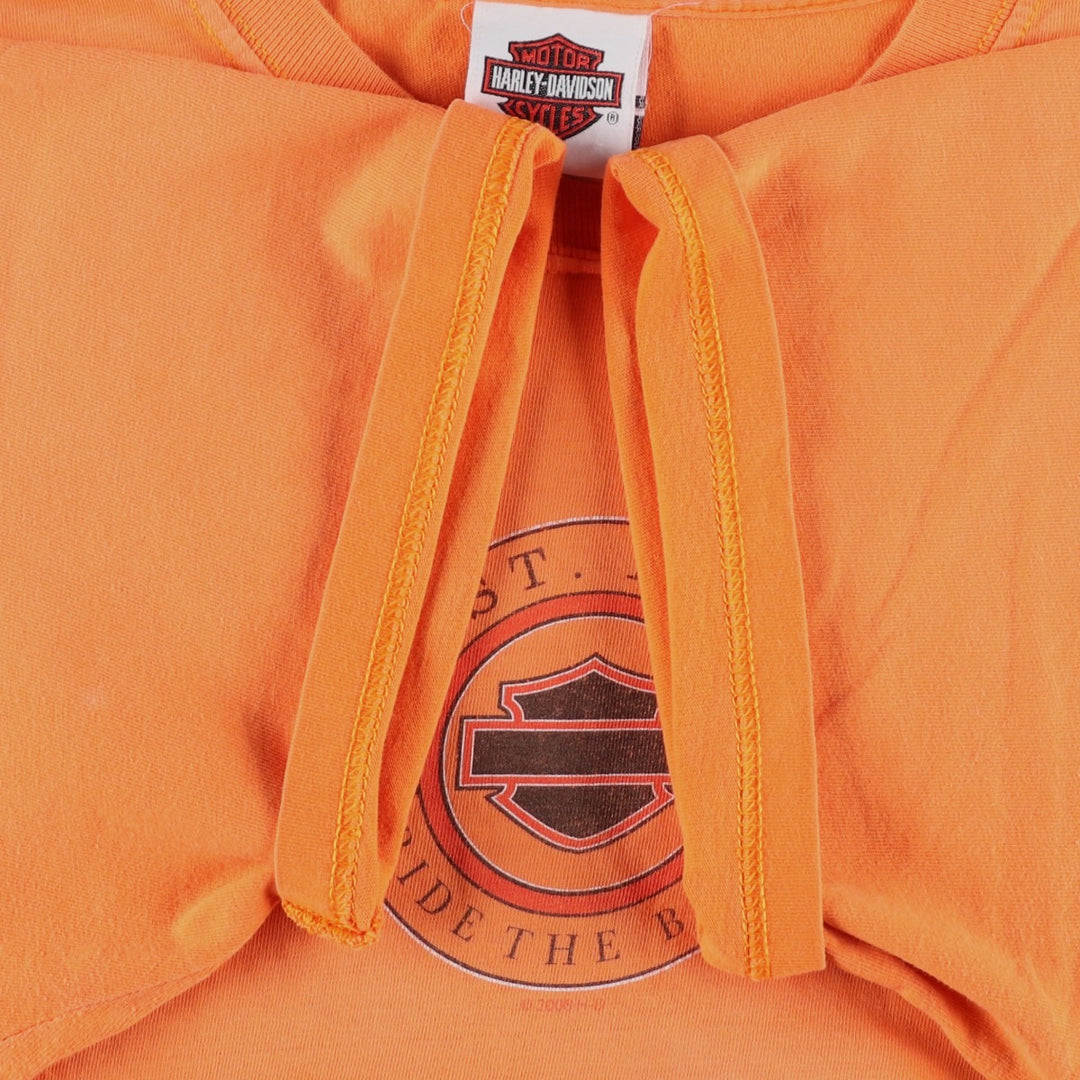 00'S Harley-Davidson Motorcycle Bike T-shirt Made in USA Men's L size cotton orange type Vintage Second Hand