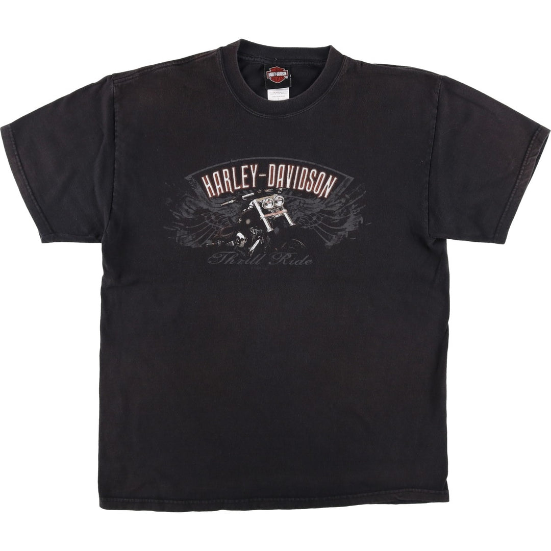 00'S Harley-Davidson Eagle Pattern Motorcycle Bike T-shirt Made in USA Men's L size cotton black type Vintage Second Hand