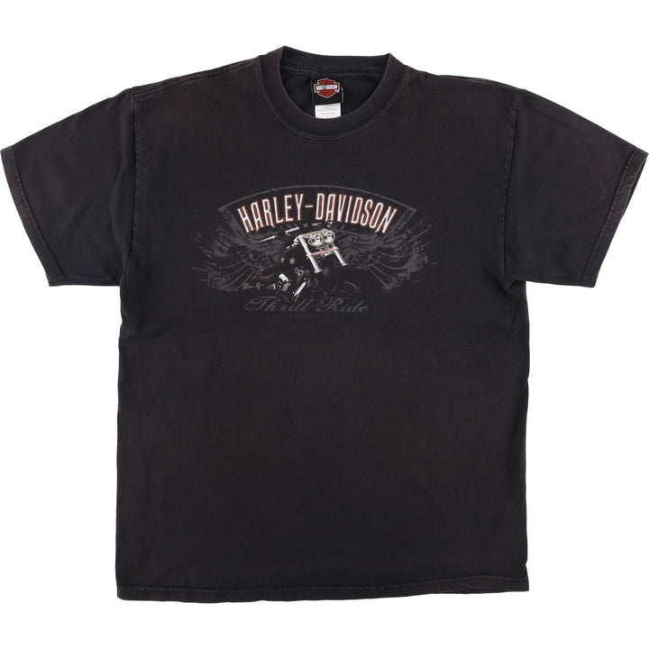 00'S Harley-Davidson Eagle Pattern Motorcycle Bike T-shirt Made in USA Men's L size cotton black type Vintage Second Hand