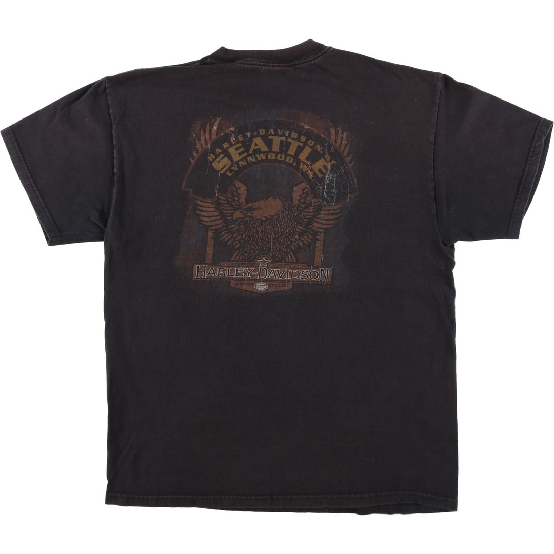 00'S Harley-Davidson Eagle Pattern Motorcycle Bike T-shirt Made in USA Men's L size cotton black type Vintage Second Hand