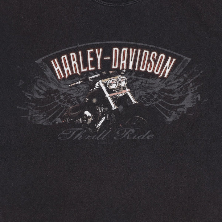 00'S Harley-Davidson Eagle Pattern Motorcycle Bike T-shirt Made in USA Men's L size cotton black type Vintage Second Hand