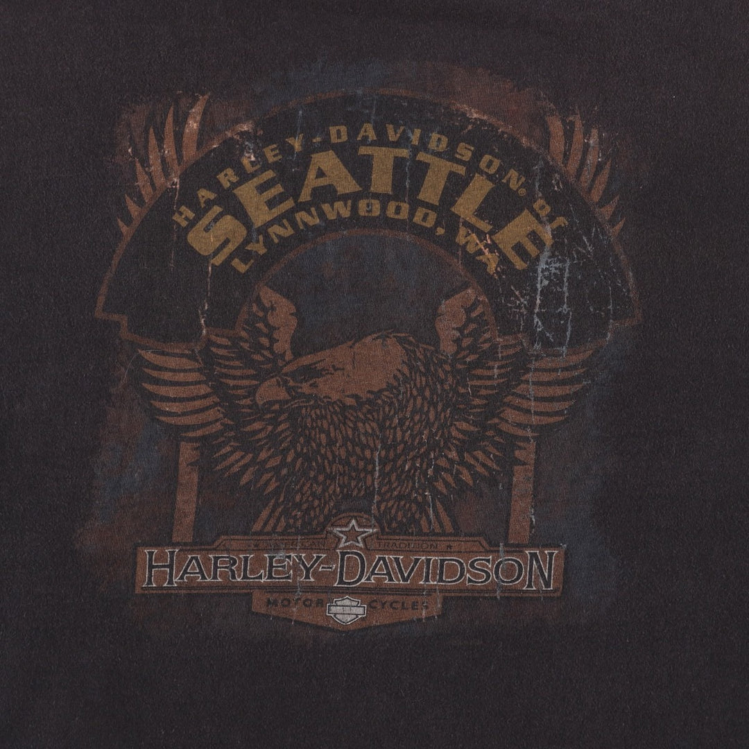 00'S Harley-Davidson Eagle Pattern Motorcycle Bike T-shirt Made in USA Men's L size cotton black type Vintage Second Hand