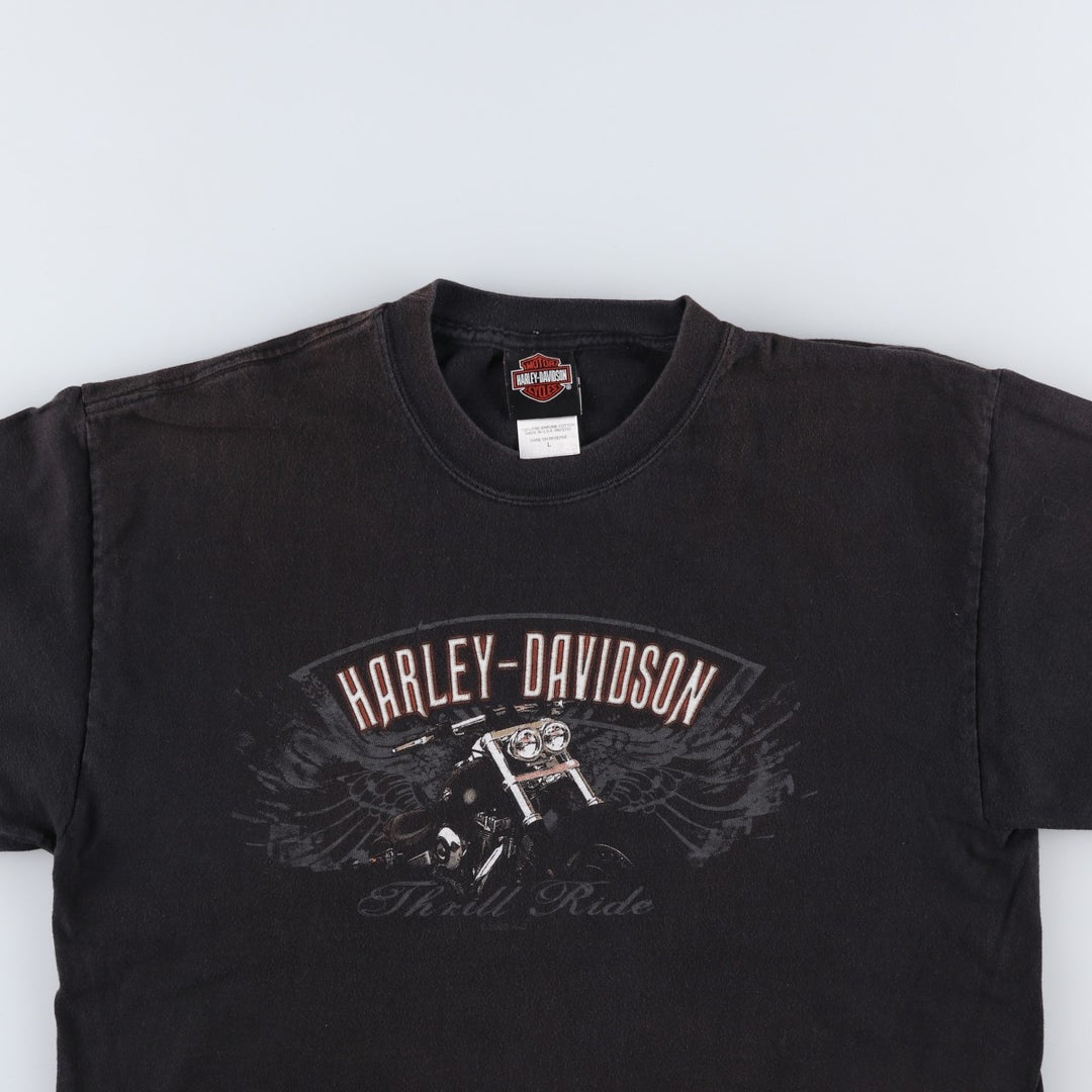 00'S Harley-Davidson Eagle Pattern Motorcycle Bike T-shirt Made in USA Men's L size cotton black type Vintage Second Hand
