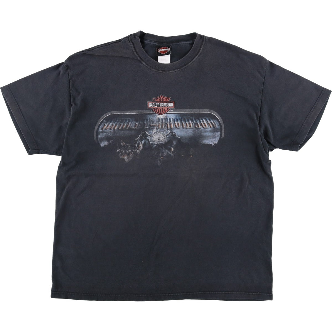Harley-Davidson Wolf Pattern Motorcycle T-Shirt, Made in USA, Men's Size XL (approx.) cotton black type Vintage Second Hand