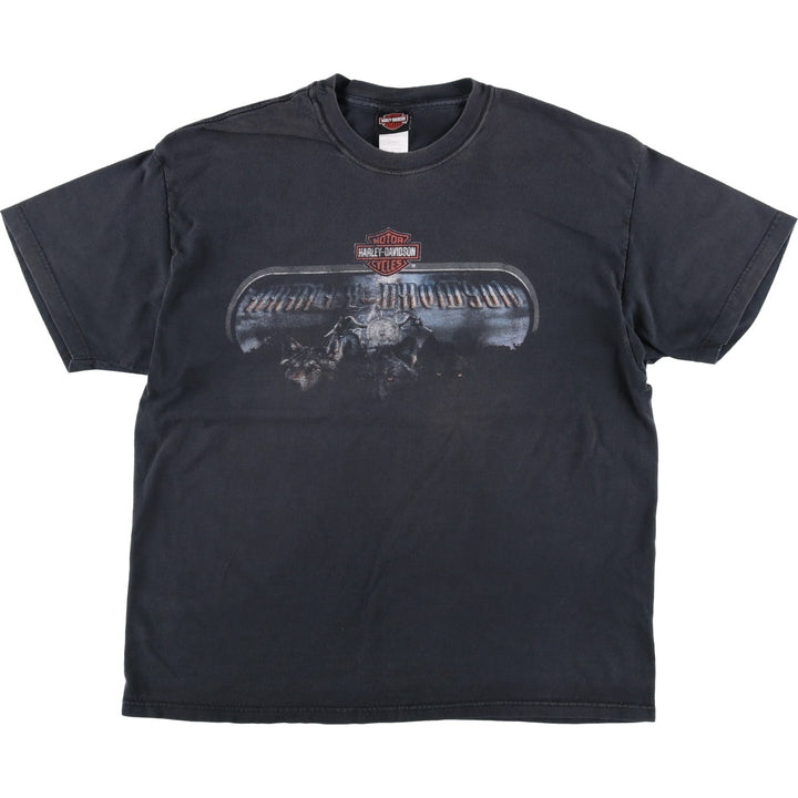 Harley-Davidson Wolf Pattern Motorcycle T-Shirt, Made in USA, Men's Size XL (approx.) cotton black type Vintage Second Hand