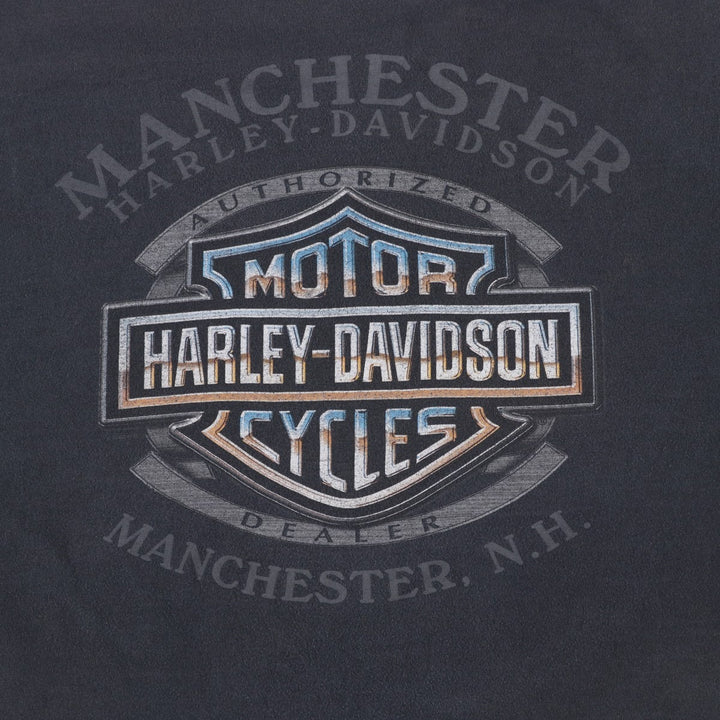 Harley-Davidson Wolf Pattern Motorcycle T-Shirt, Made in USA, Men's Size XL (approx.) cotton black type Vintage Second Hand