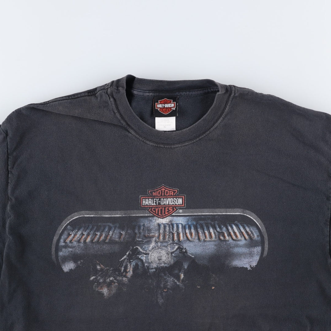 Harley-Davidson Wolf Pattern Motorcycle T-Shirt, Made in USA, Men's Size XL (approx.) cotton black type Vintage Second Hand
