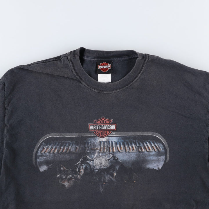 Harley-Davidson Wolf Pattern Motorcycle T-Shirt, Made in USA, Men's Size XL (approx.) cotton black type Vintage Second Hand