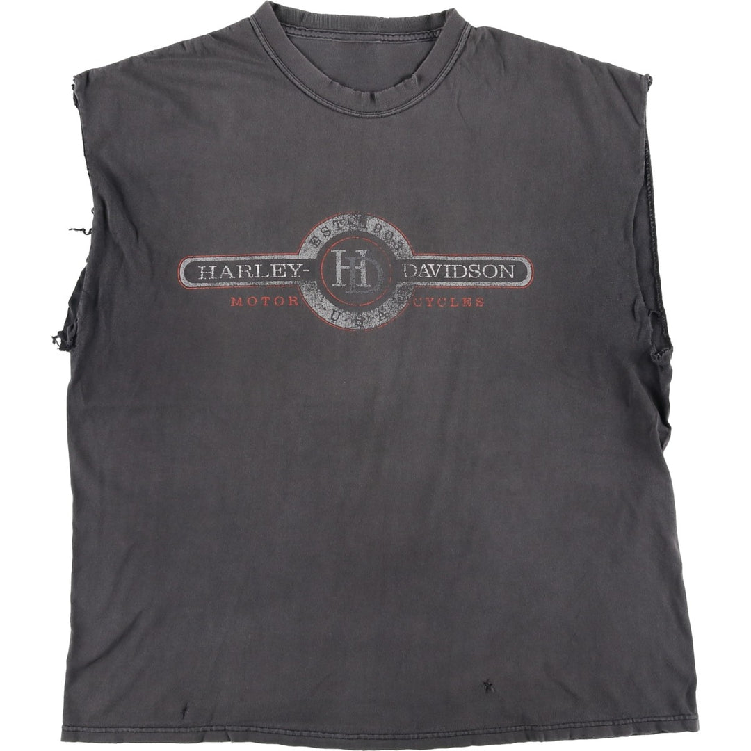 Harley-Davidson Cut-Off Motorcycle Bike T-Shirt, Men's Size L (approx.) unclear Charcoal Vintage Second Hand