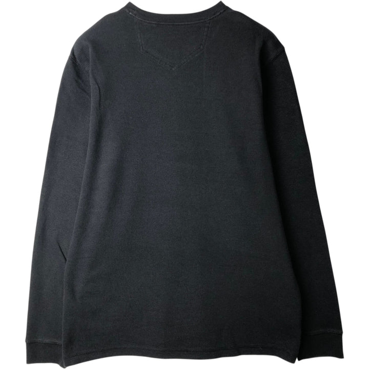 Eddie Bauer Animal Pattern Bear Pattern Thermal Long-Sleeve T-Shirt, Waffle Knit, Men's Size L (approx.) cotton black type Vintage Second Hand