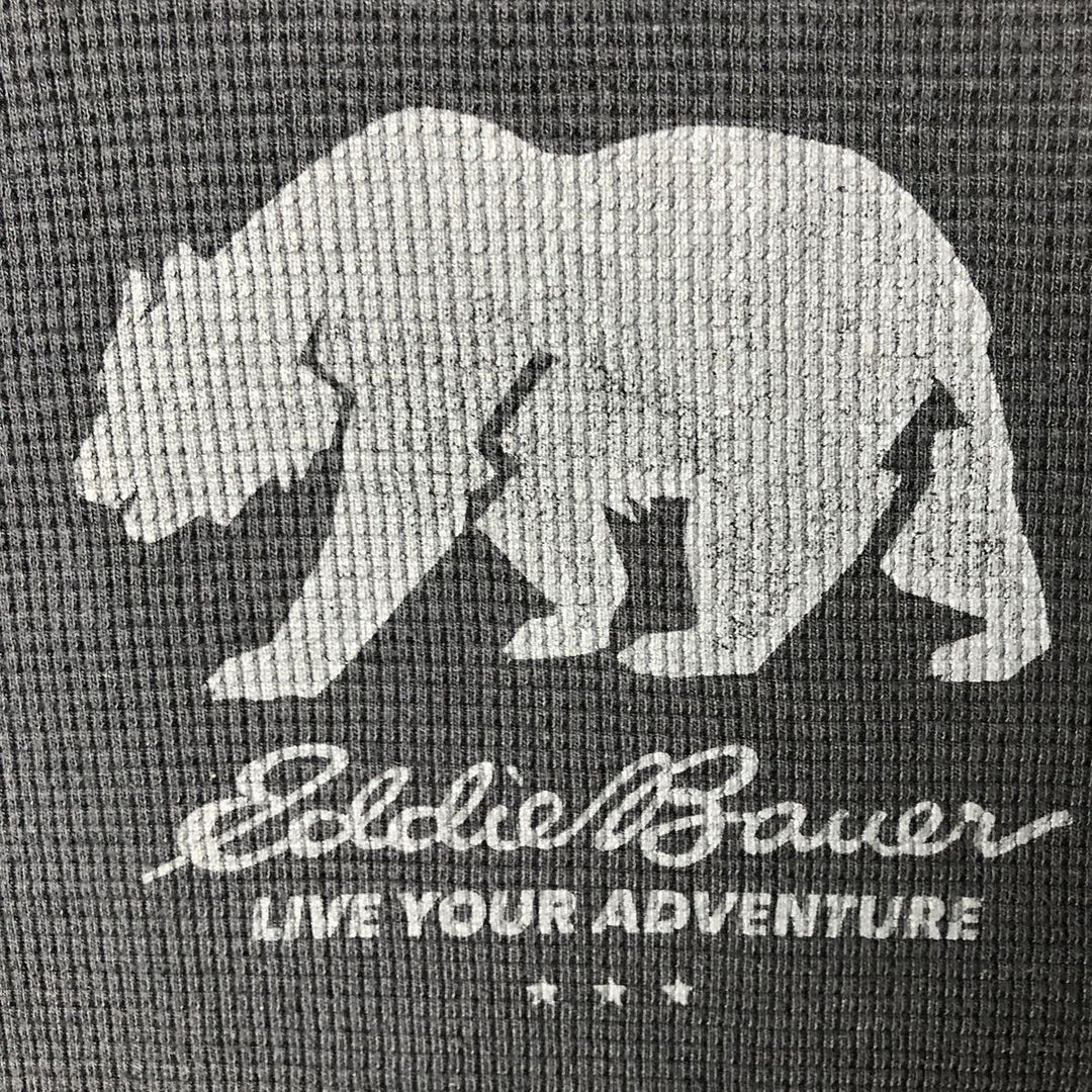 Eddie Bauer Animal Pattern Bear Pattern Thermal Long-Sleeve T-Shirt, Waffle Knit, Men's Size L (approx.) cotton black type Vintage Second Hand
