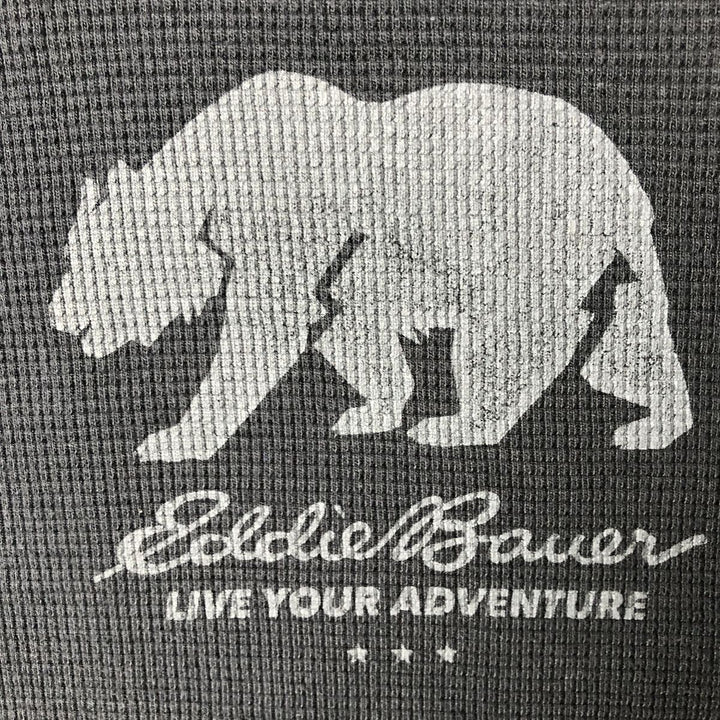 Eddie Bauer Animal Pattern Bear Pattern Thermal Long-Sleeve T-Shirt, Waffle Knit, Men's Size L (approx.) cotton black type Vintage Second Hand