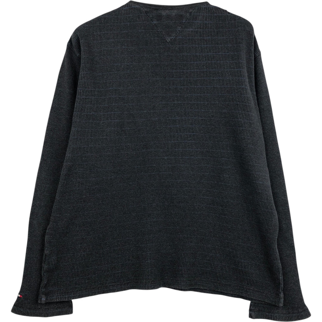 Tommy Hilfiger Border Pattern Thermal Long-Sleeve T-Shirt (Waffle Knit) - Men's XL (approx.) cotton gray type Vintage Second Hand