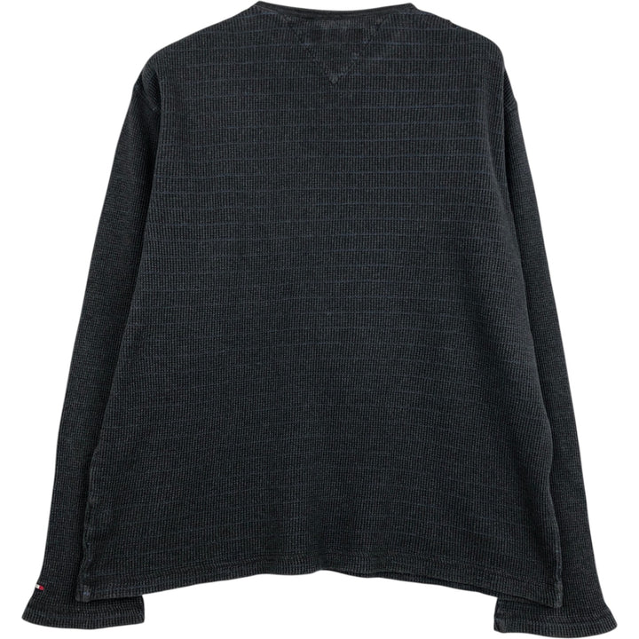 Tommy Hilfiger Border Pattern Thermal Long-Sleeve T-Shirt (Waffle Knit) - Men's XL (approx.) cotton gray type Vintage Second Hand