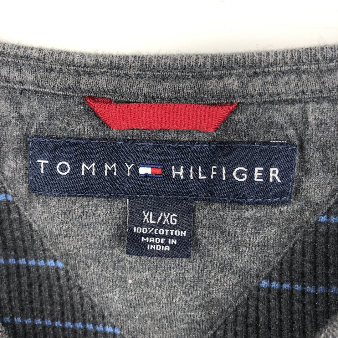 Tommy Hilfiger Border Pattern Thermal Long-Sleeve T-Shirt (Waffle Knit) - Men's XL (approx.) cotton gray type Vintage Second Hand