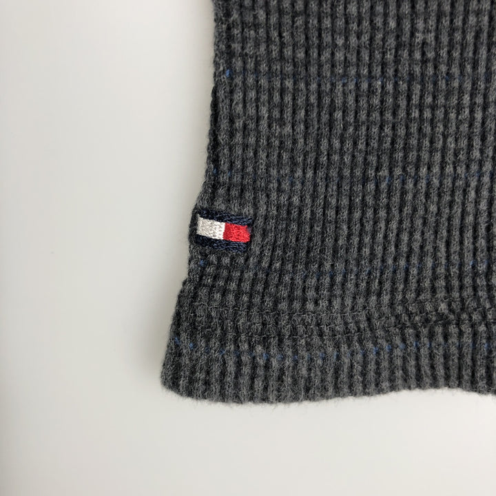 Tommy Hilfiger Border Pattern Thermal Long-Sleeve T-Shirt (Waffle Knit) - Men's XL (approx.) cotton gray type Vintage Second Hand