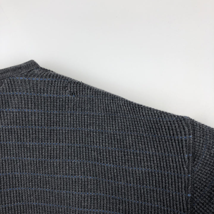 Tommy Hilfiger Border Pattern Thermal Long-Sleeve T-Shirt (Waffle Knit) - Men's XL (approx.) cotton gray type Vintage Second Hand