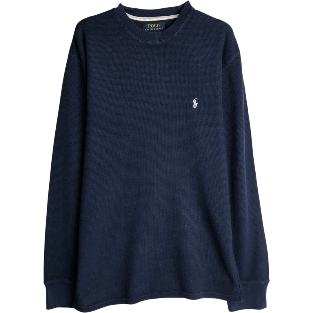 Ralph Lauren POLO RALPH LAUREN Thermal Long T-shirt Waffle Men's M size cotton navy blue type Vintage Second Hand