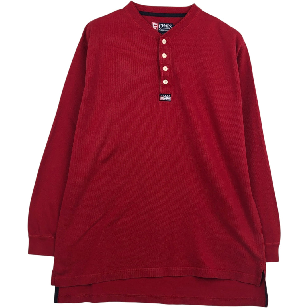 Ralph Lauren CHAPS Henley neck thermal long T-shirt, men's size L cotton red type Vintage Second Hand