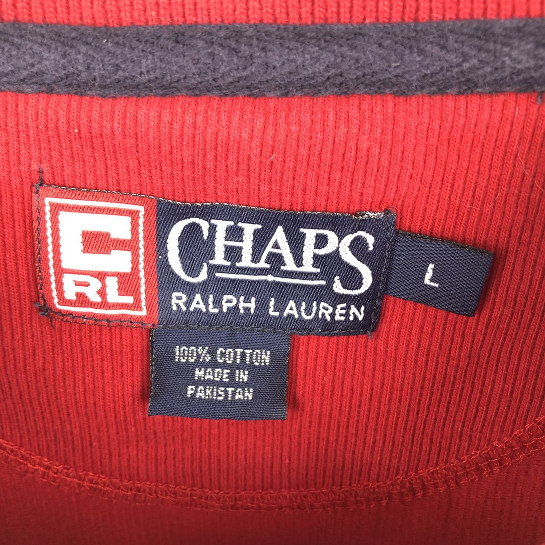 Ralph Lauren CHAPS Henley neck thermal long T-shirt, men's size L cotton red type Vintage Second Hand