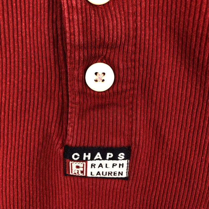 Ralph Lauren CHAPS Henley neck thermal long T-shirt, men's size L cotton red type Vintage Second Hand