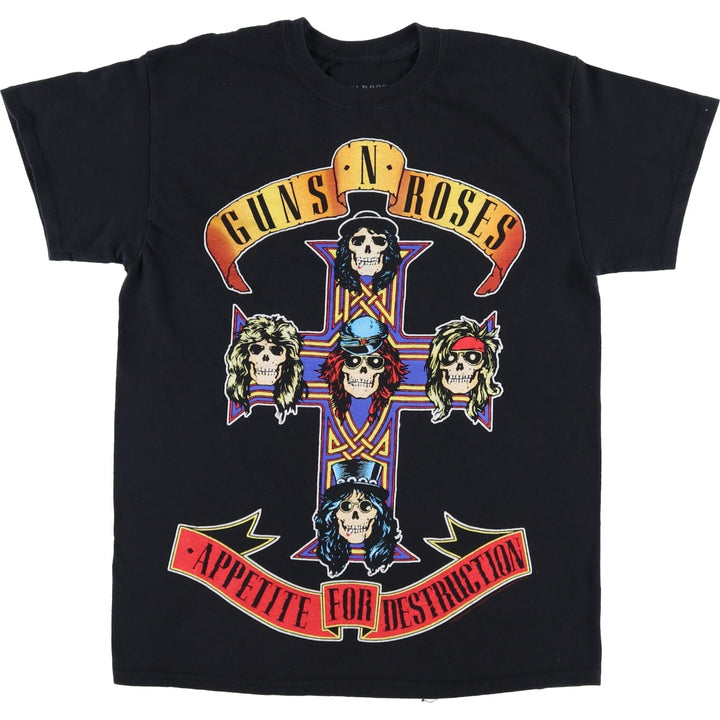 GUNS N' ROSES Skull Pattern Band T-shirt, Band Tee, Men's L size cotton black type Vintage Second Hand