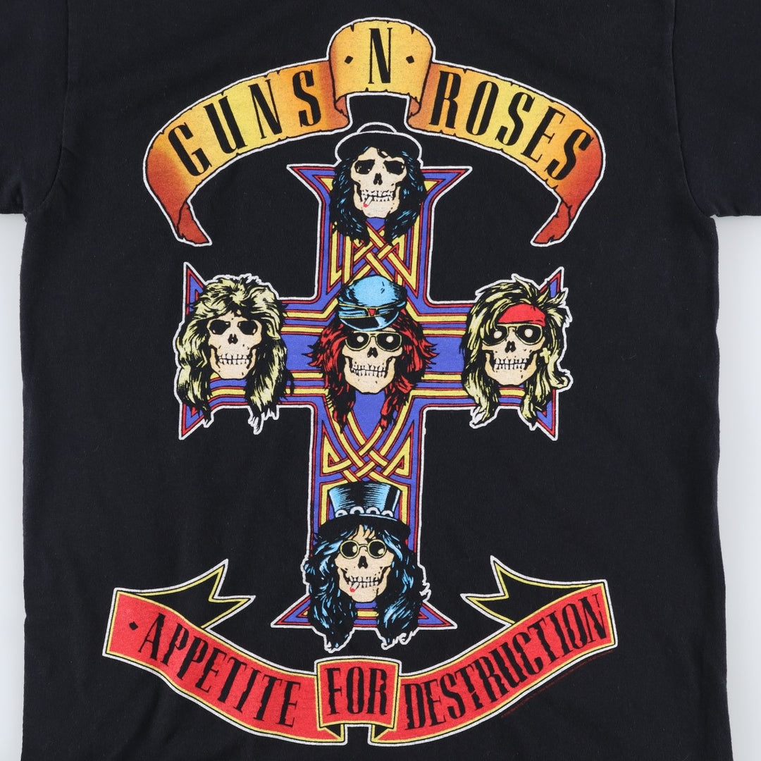 GUNS N' ROSES Skull Pattern Band T-shirt, Band Tee, Men's L size cotton black type Vintage Second Hand