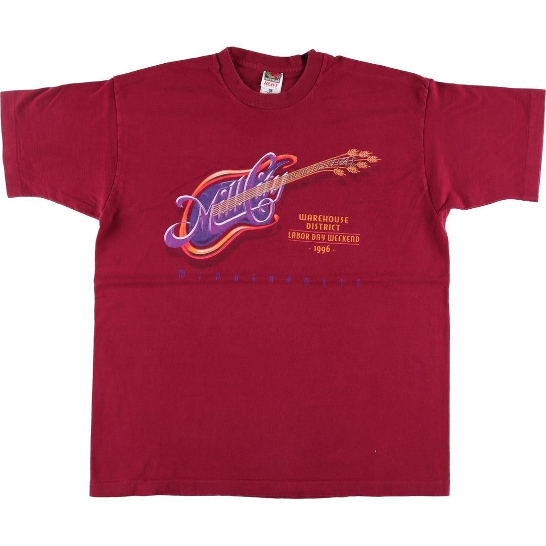 90'S Fruit of the Loom Music Festival Band T-Shirt, Made in USA, Men's XL equivalent, Vintage cotton burgundy type Vintage Second Hand