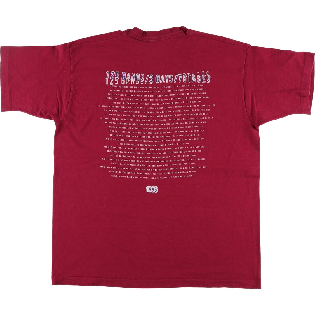 90'S Fruit of the Loom Music Festival Band T-Shirt, Made in USA, Men's XL equivalent, Vintage cotton burgundy type Vintage Second Hand