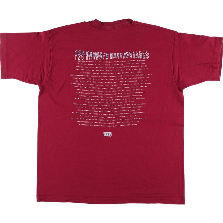 90'S Fruit of the Loom Music Festival Band T-Shirt, Made in USA, Men's XL equivalent, Vintage cotton burgundy type Vintage Second Hand