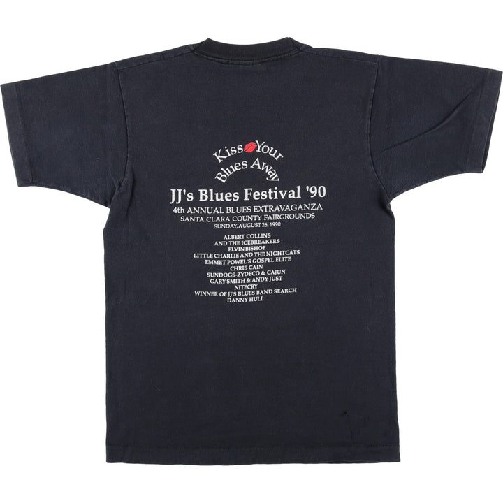 90'S Fruit of the Loom Blues Festival Band T-shirt, Made in USA, Men's Size S cotton black type Vintage Second Hand