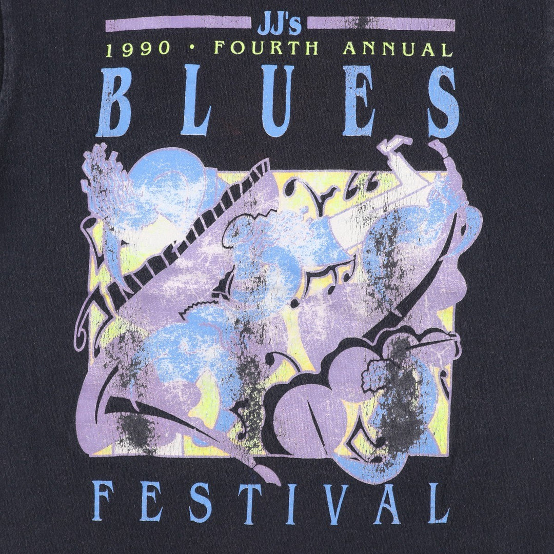 90'S Fruit of the Loom Blues Festival Band T-shirt, Made in USA, Men's Size S cotton black type Vintage Second Hand