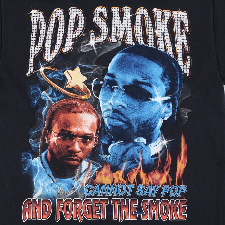 POP SMOKE Rap T-shirt, Men's L size cotton black type Vintage Second Hand