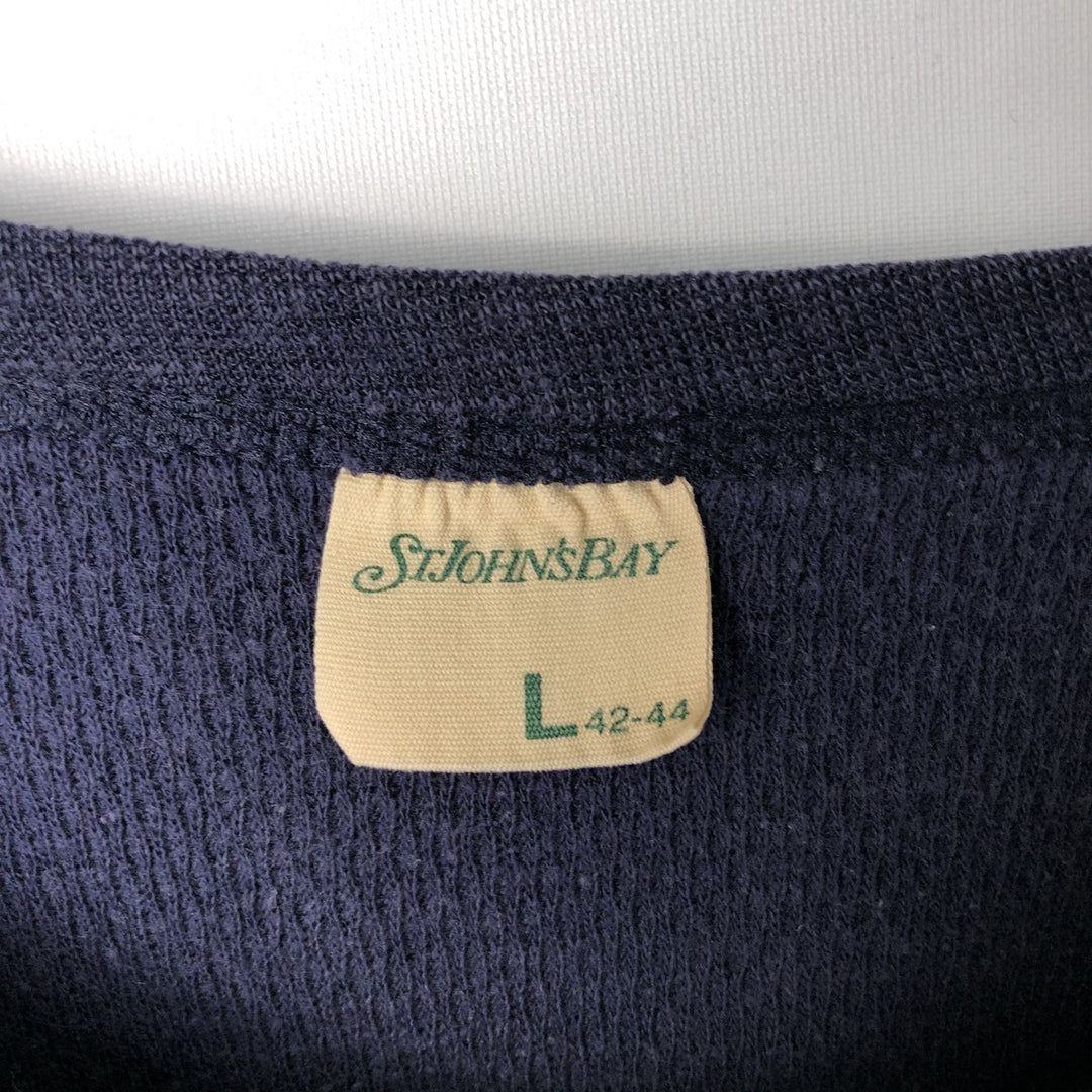 ~90'S St. John's Bay Thermal Long-Sleeve T-Shirt, Honeycomb Pattern, Made in USA, Men's Size L (Equivalent), Vintage cotton navy blue type Vintage Second Hand