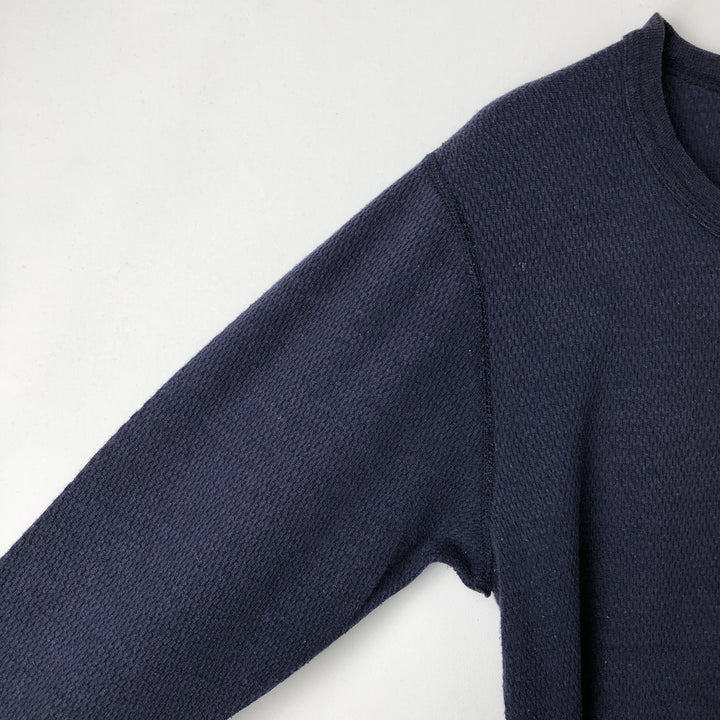 ~90'S St. John's Bay Thermal Long-Sleeve T-Shirt, Honeycomb Pattern, Made in USA, Men's Size L (Equivalent), Vintage cotton navy blue type Vintage Second Hand