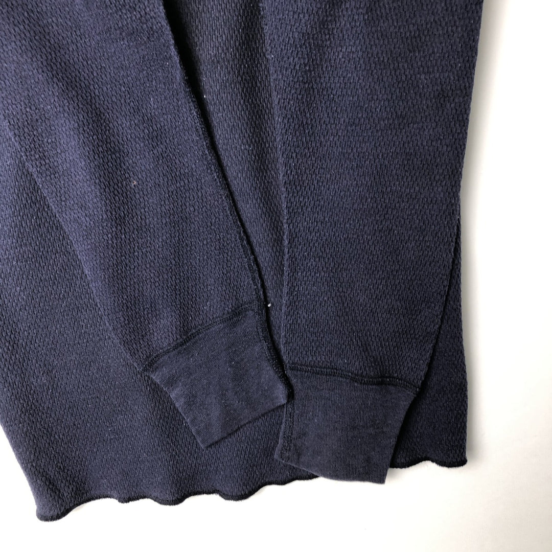 ~90'S St. John's Bay Thermal Long-Sleeve T-Shirt, Honeycomb Pattern, Made in USA, Men's Size L (Equivalent), Vintage cotton navy blue type Vintage Second Hand
