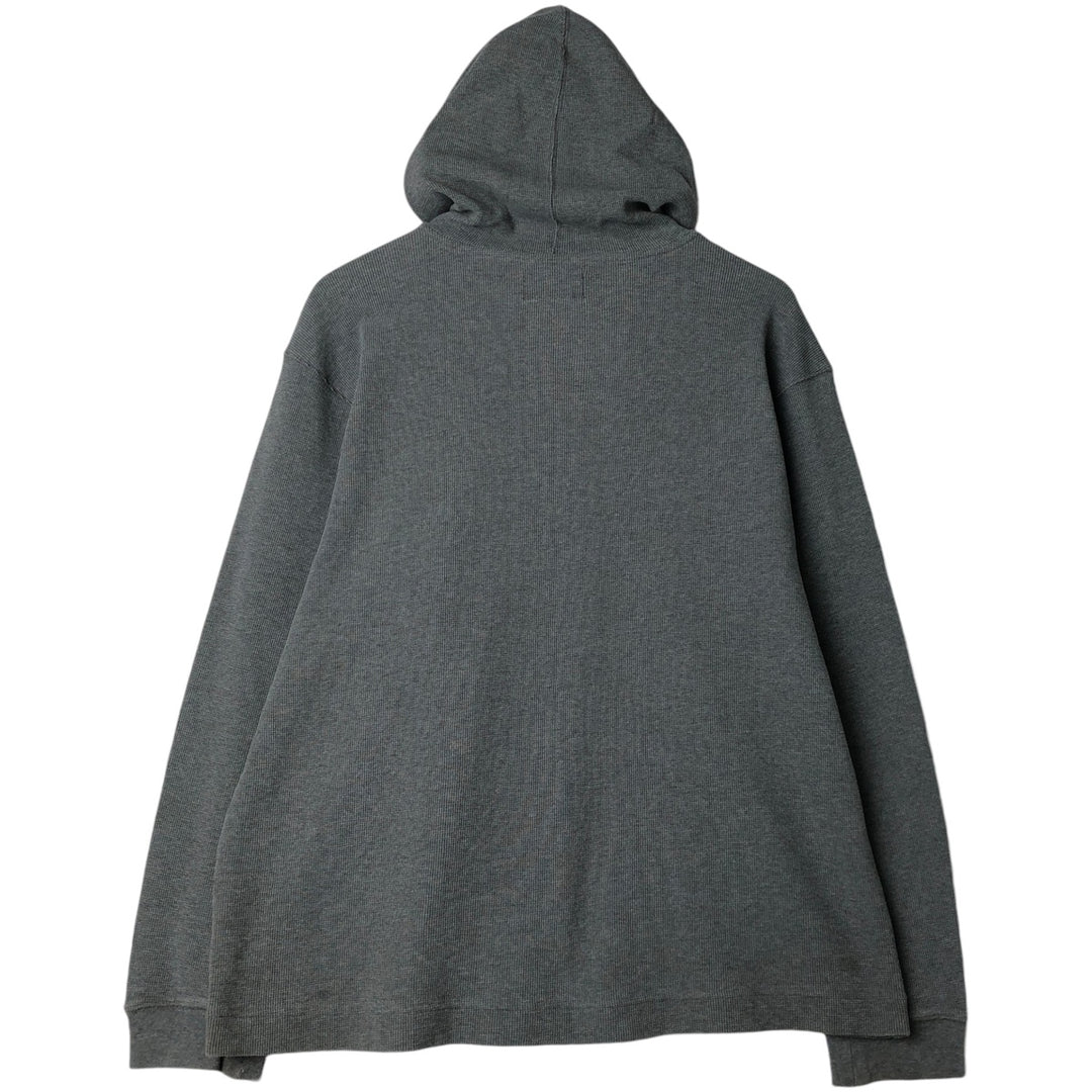 2000'S Eddie Bauer Henley Neck Hooded Thermal Long-Sleeve T-Shirt (Waffle Knit) - Men's Size L (approx.) cotton gray type Vintage Second Hand