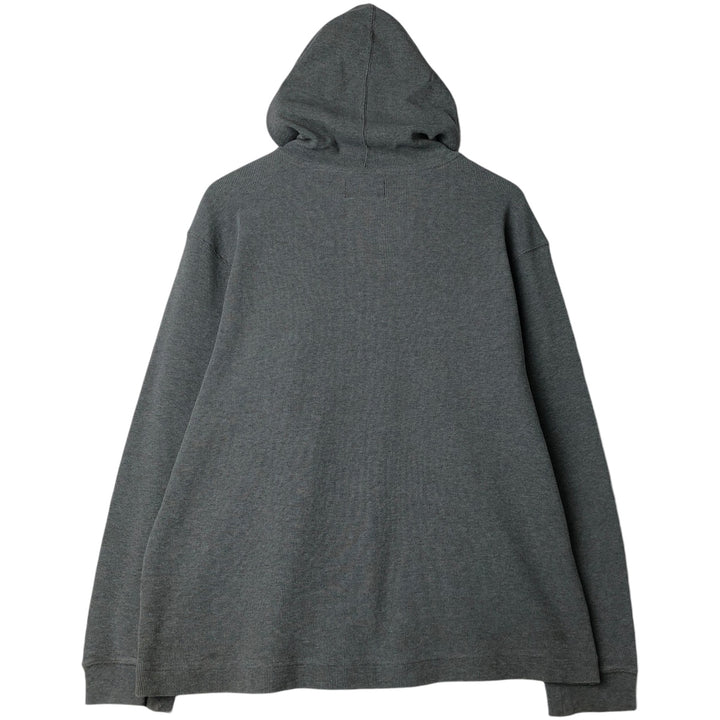 2000'S Eddie Bauer Henley Neck Hooded Thermal Long-Sleeve T-Shirt (Waffle Knit) - Men's Size L (approx.) cotton gray type Vintage Second Hand