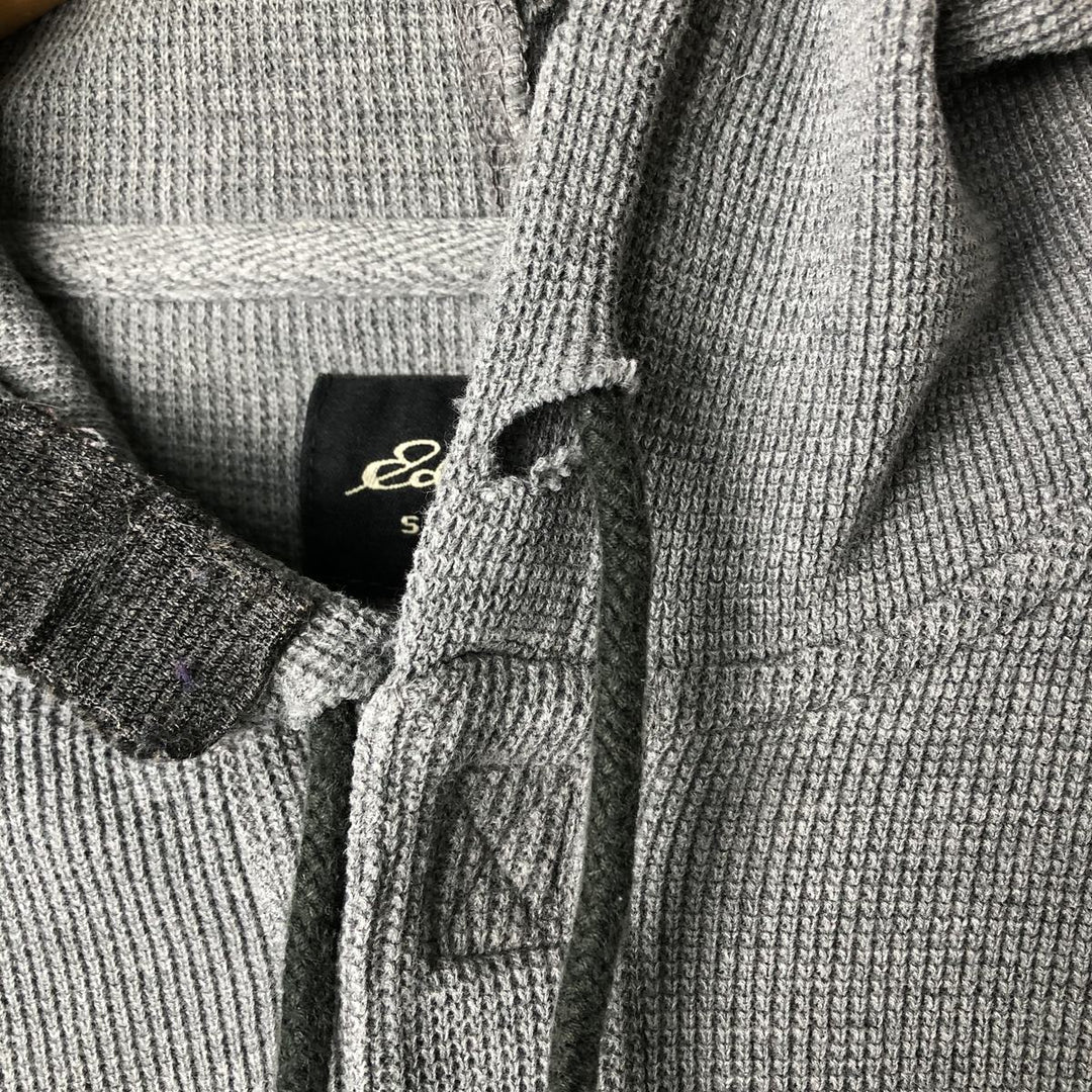2000'S Eddie Bauer Henley Neck Hooded Thermal Long-Sleeve T-Shirt (Waffle Knit) - Men's Size L (approx.) cotton gray type Vintage Second Hand