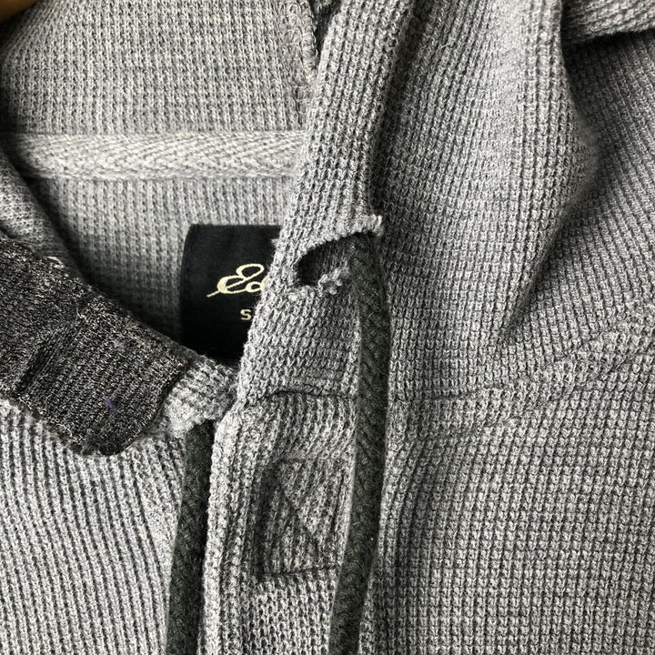 2000'S Eddie Bauer Henley Neck Hooded Thermal Long-Sleeve T-Shirt (Waffle Knit) - Men's Size L (approx.) cotton gray type Vintage Second Hand