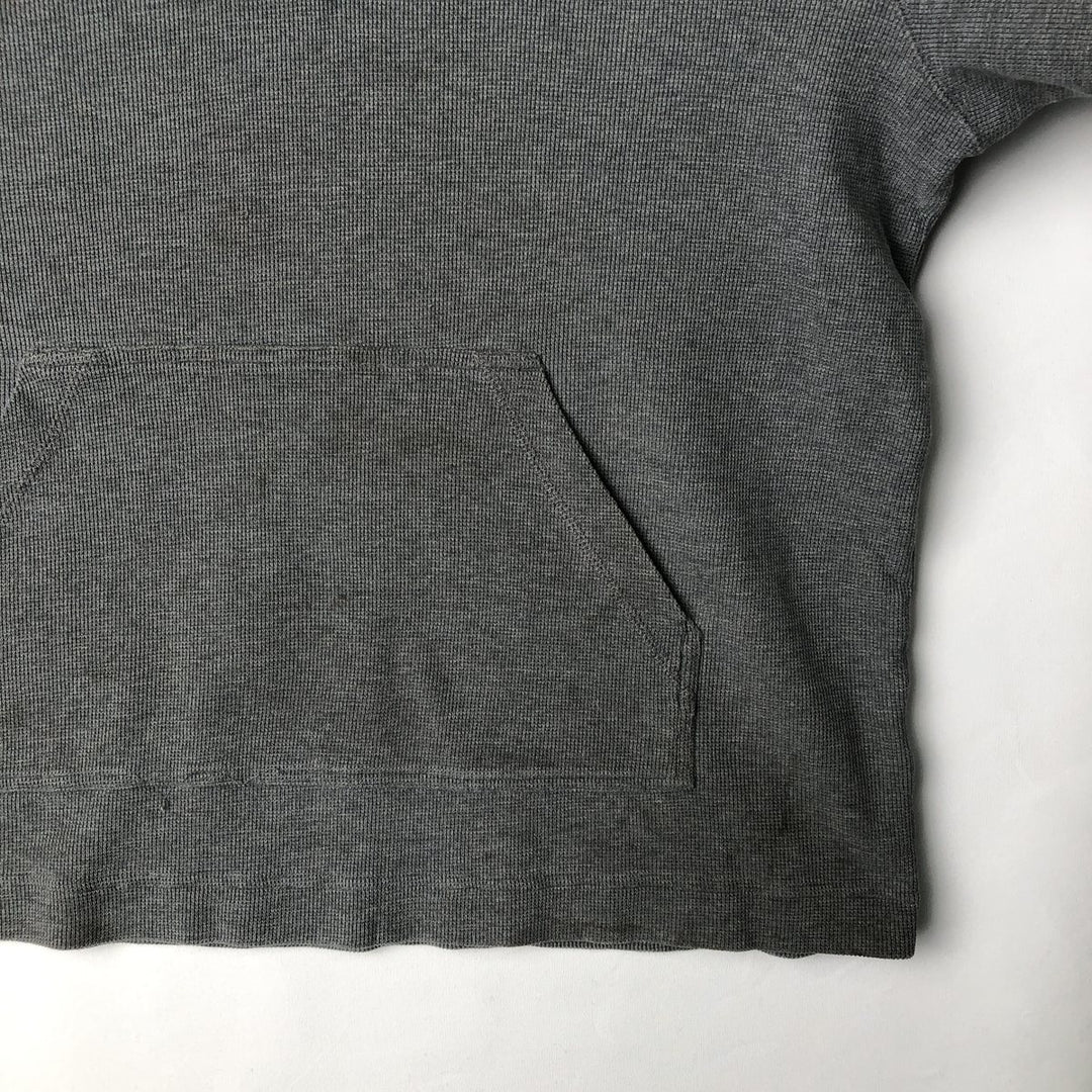 2000'S Eddie Bauer Henley Neck Hooded Thermal Long-Sleeve T-Shirt (Waffle Knit) - Men's Size L (approx.) cotton gray type Vintage Second Hand