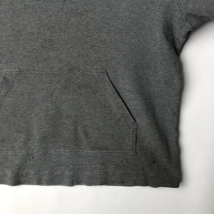 2000'S Eddie Bauer Henley Neck Hooded Thermal Long-Sleeve T-Shirt (Waffle Knit) - Men's Size L (approx.) cotton gray type Vintage Second Hand