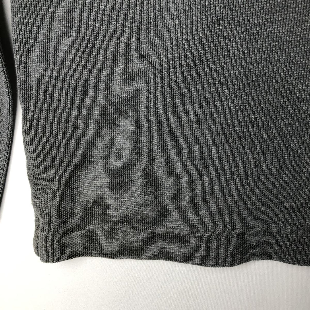 2000'S Eddie Bauer Henley Neck Hooded Thermal Long-Sleeve T-Shirt (Waffle Knit) - Men's Size L (approx.) cotton gray type Vintage Second Hand