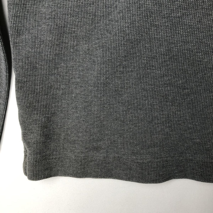 2000'S Eddie Bauer Henley Neck Hooded Thermal Long-Sleeve T-Shirt (Waffle Knit) - Men's Size L (approx.) cotton gray type Vintage Second Hand