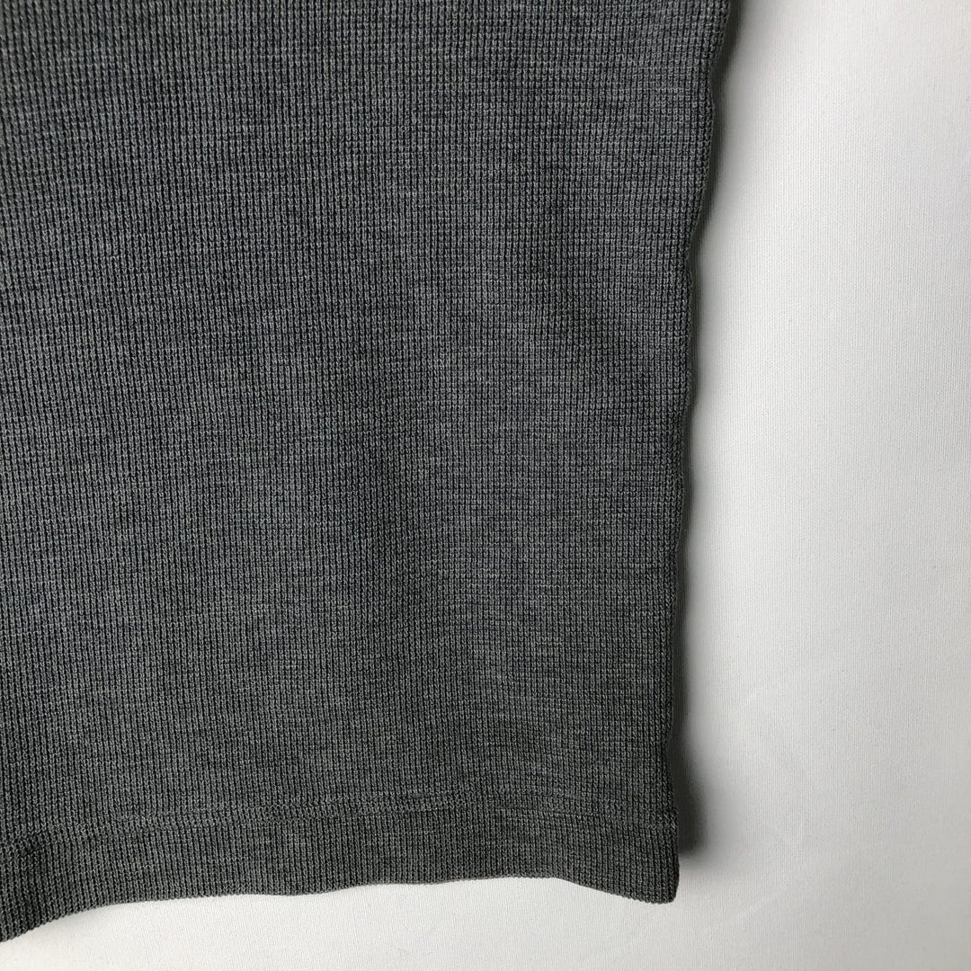 2000'S Eddie Bauer Henley Neck Hooded Thermal Long-Sleeve T-Shirt (Waffle Knit) - Men's Size L (approx.) cotton gray type Vintage Second Hand