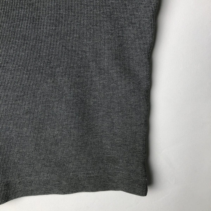 2000'S Eddie Bauer Henley Neck Hooded Thermal Long-Sleeve T-Shirt (Waffle Knit) - Men's Size L (approx.) cotton gray type Vintage Second Hand