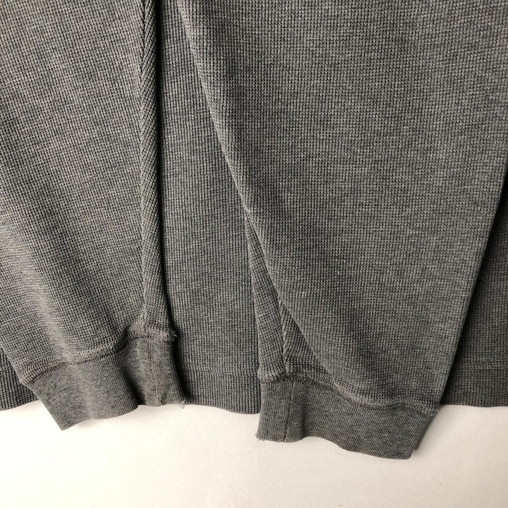 2000'S Eddie Bauer Henley Neck Hooded Thermal Long-Sleeve T-Shirt (Waffle Knit) - Men's Size L (approx.) cotton gray type Vintage Second Hand