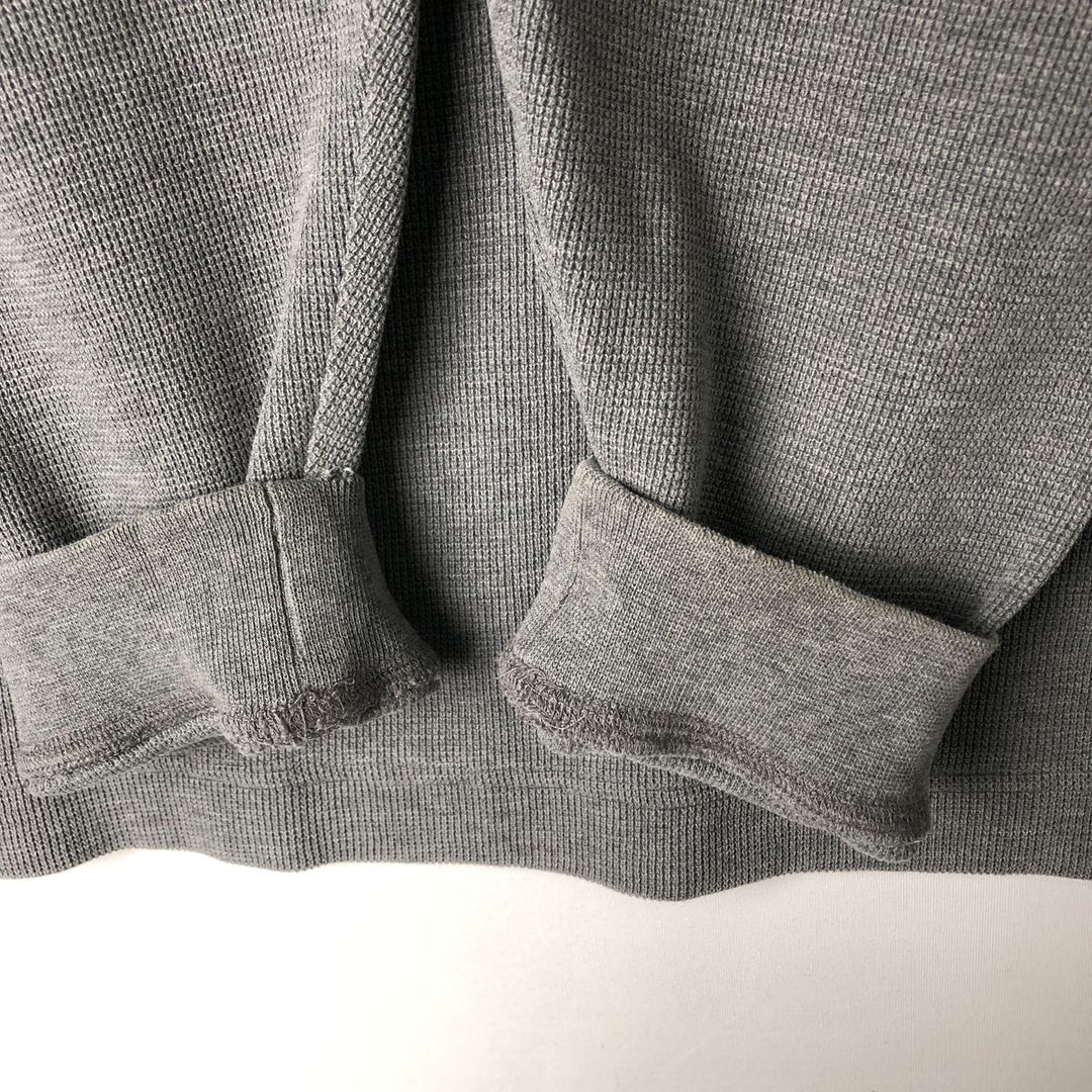 2000'S Eddie Bauer Henley Neck Hooded Thermal Long-Sleeve T-Shirt (Waffle Knit) - Men's Size L (approx.) cotton gray type Vintage Second Hand